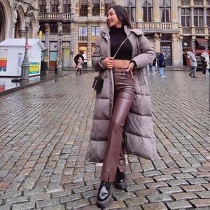 Brown zara faux leather pants